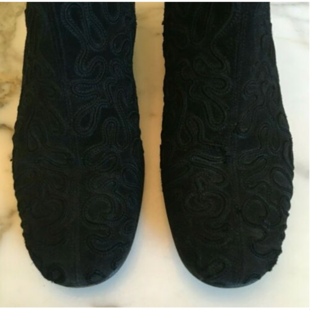 Giorgio Armani Black Embroidered Suede Booties 6.5